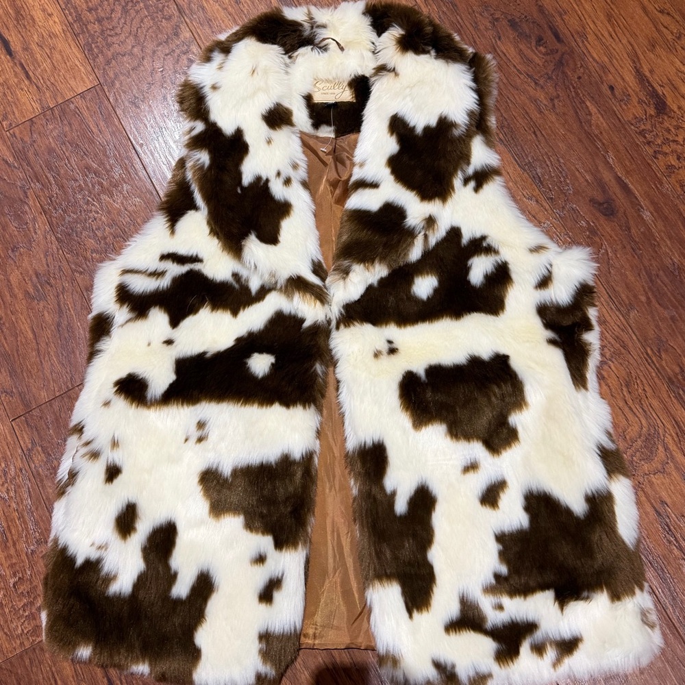 Scully Brown and White Faux Cowhide Vest
